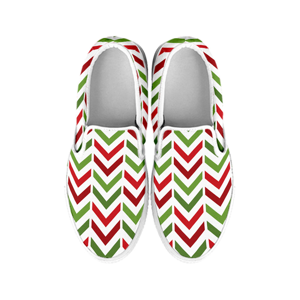Zigzag Merry Christmas Pattern Print White Slip On Shoes