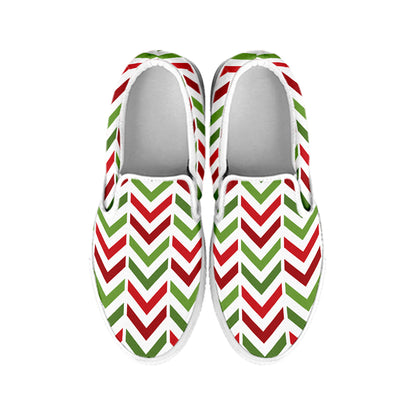 Zigzag Merry Christmas Pattern Print White Slip On Shoes