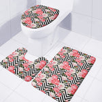 Zigzag Peony And Rose Pattern Print 3 Piece Bath Mat Set