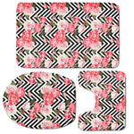 Zigzag Peony And Rose Pattern Print 3 Piece Bath Mat Set
