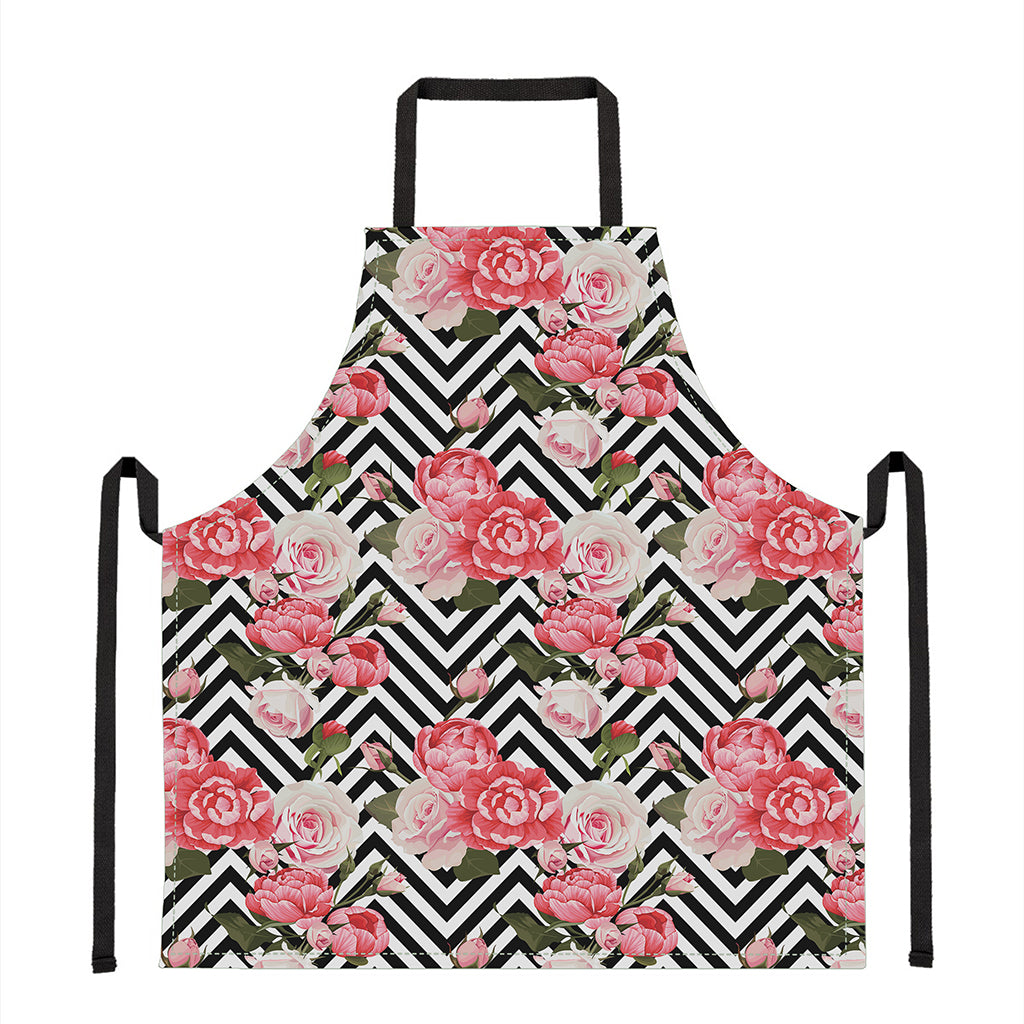 Zigzag Peony And Rose Pattern Print Apron