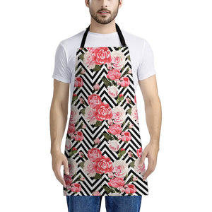 Zigzag Peony And Rose Pattern Print Apron