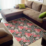 Zigzag Peony And Rose Pattern Print Area Rug