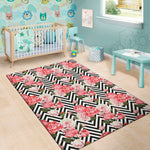 Zigzag Peony And Rose Pattern Print Area Rug