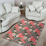 Zigzag Peony And Rose Pattern Print Area Rug