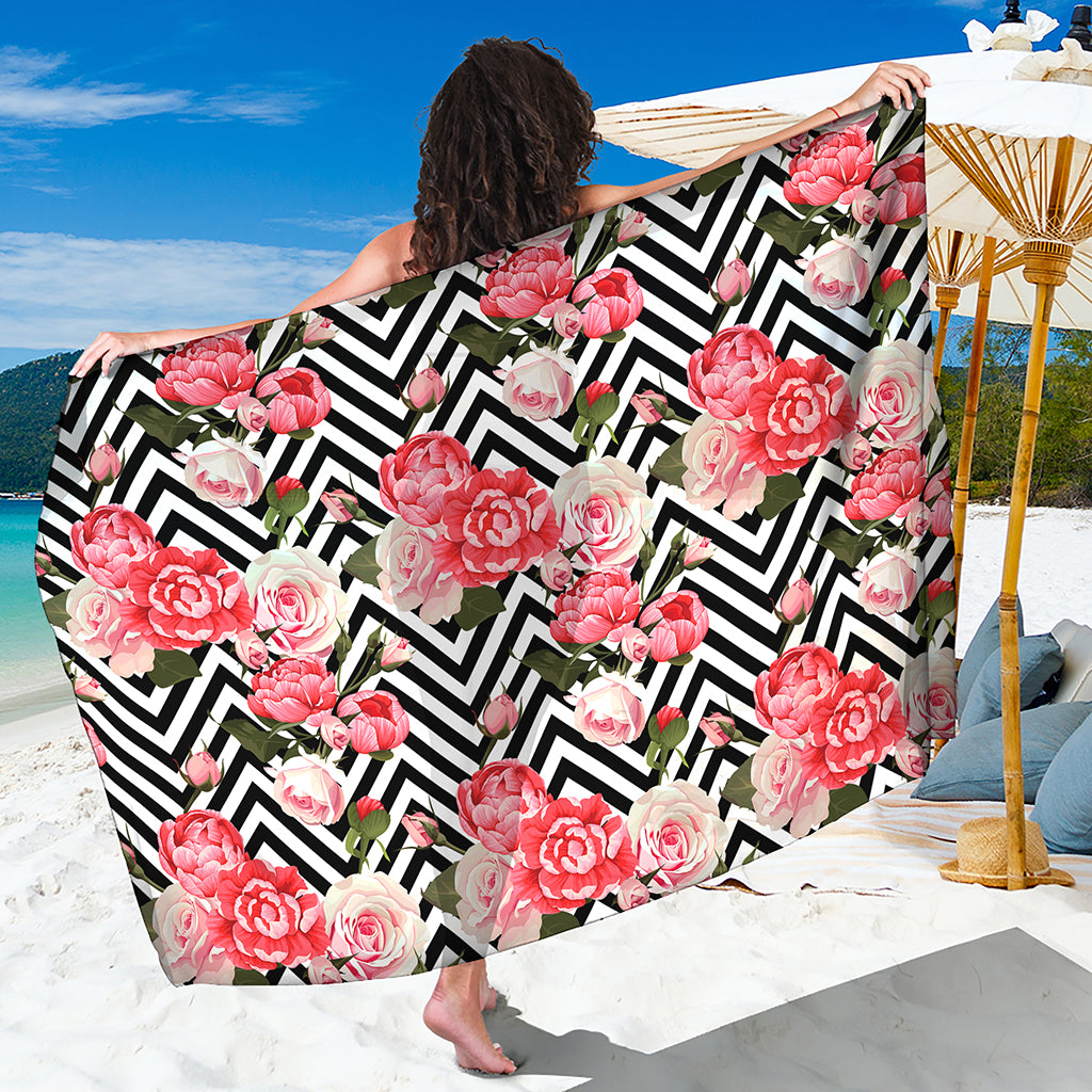 Zigzag Peony And Rose Pattern Print Beach Sarong Wrap