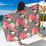 Zigzag Peony And Rose Pattern Print Beach Sarong Wrap