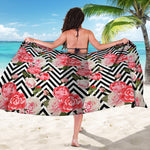 Zigzag Peony And Rose Pattern Print Beach Sarong Wrap