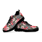 Zigzag Peony And Rose Pattern Print Black Sneakers