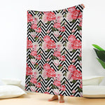 Zigzag Peony And Rose Pattern Print Blanket