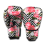 Zigzag Peony And Rose Pattern Print Boxing Gloves