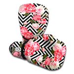 Zigzag Peony And Rose Pattern Print Boxing Gloves