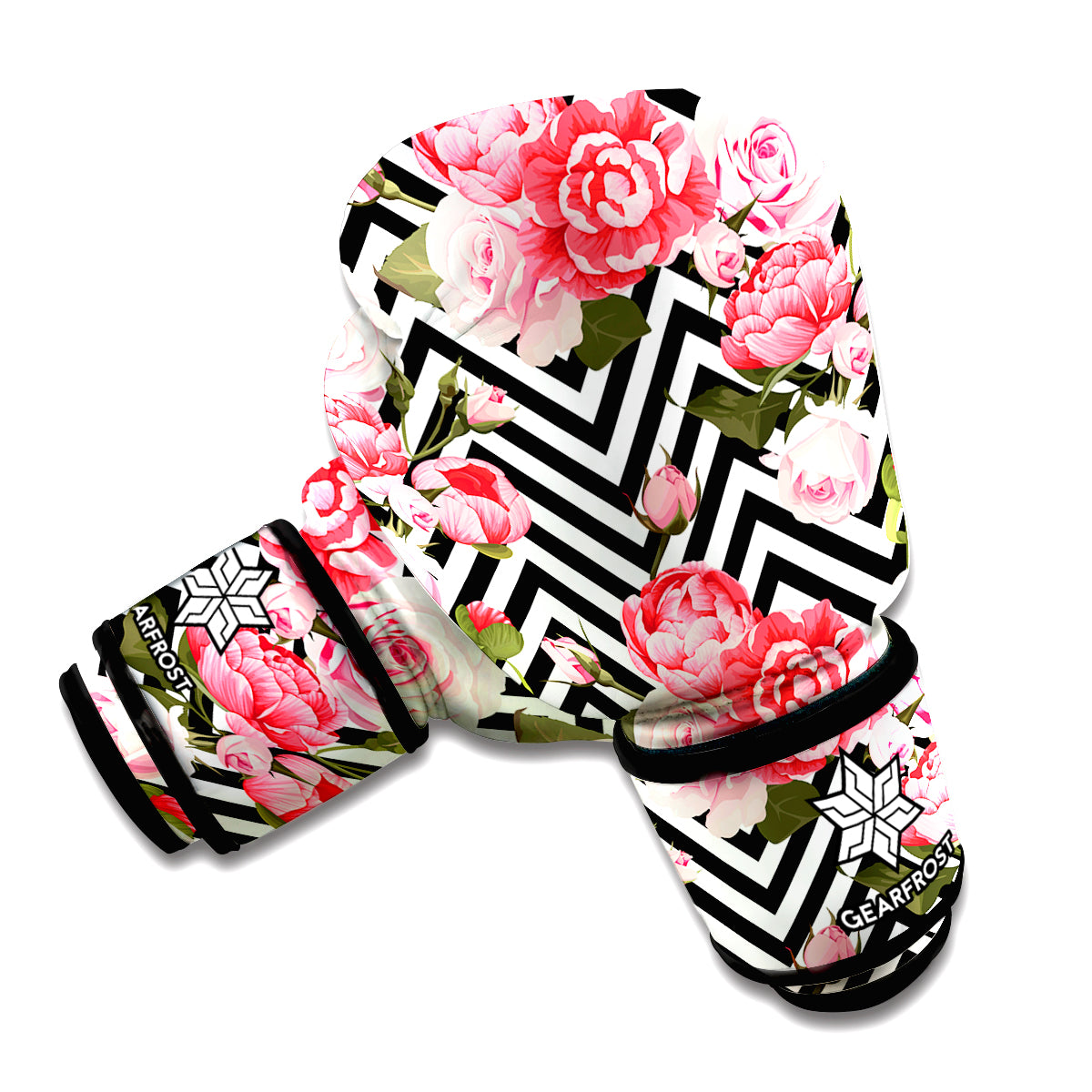 Zigzag Peony And Rose Pattern Print Boxing Gloves