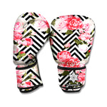 Zigzag Peony And Rose Pattern Print Boxing Gloves