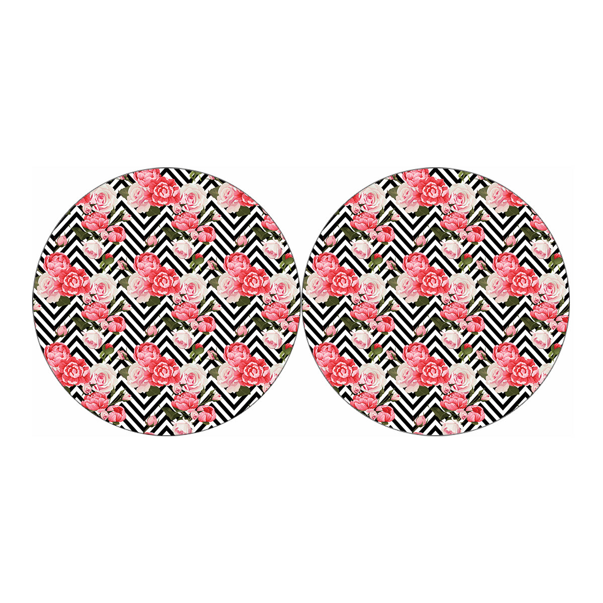 Zigzag Peony And Rose Pattern Print Car Coasters