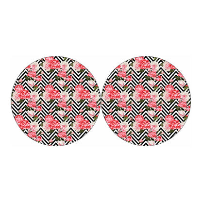 Zigzag Peony And Rose Pattern Print Car Coasters