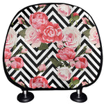 Zigzag Peony And Rose Pattern Print Car Headrest Covers