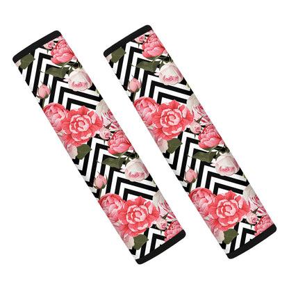 Zigzag Peony And Rose Pattern Print Car Seat Belt Covers