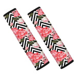 Zigzag Peony And Rose Pattern Print Car Seat Belt Covers