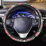 Zigzag Peony And Rose Pattern Print Car Steering Wheel Cover