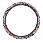 Zigzag Peony And Rose Pattern Print Car Steering Wheel Cover