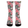 Zigzag Peony And Rose Pattern Print Crew Socks