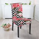 Zigzag Peony And Rose Pattern Print Dining Chair Slipcover