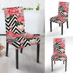 Zigzag Peony And Rose Pattern Print Dining Chair Slipcover