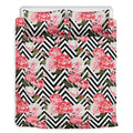 Zigzag Peony And Rose Pattern Print Duvet Cover Bedding Set