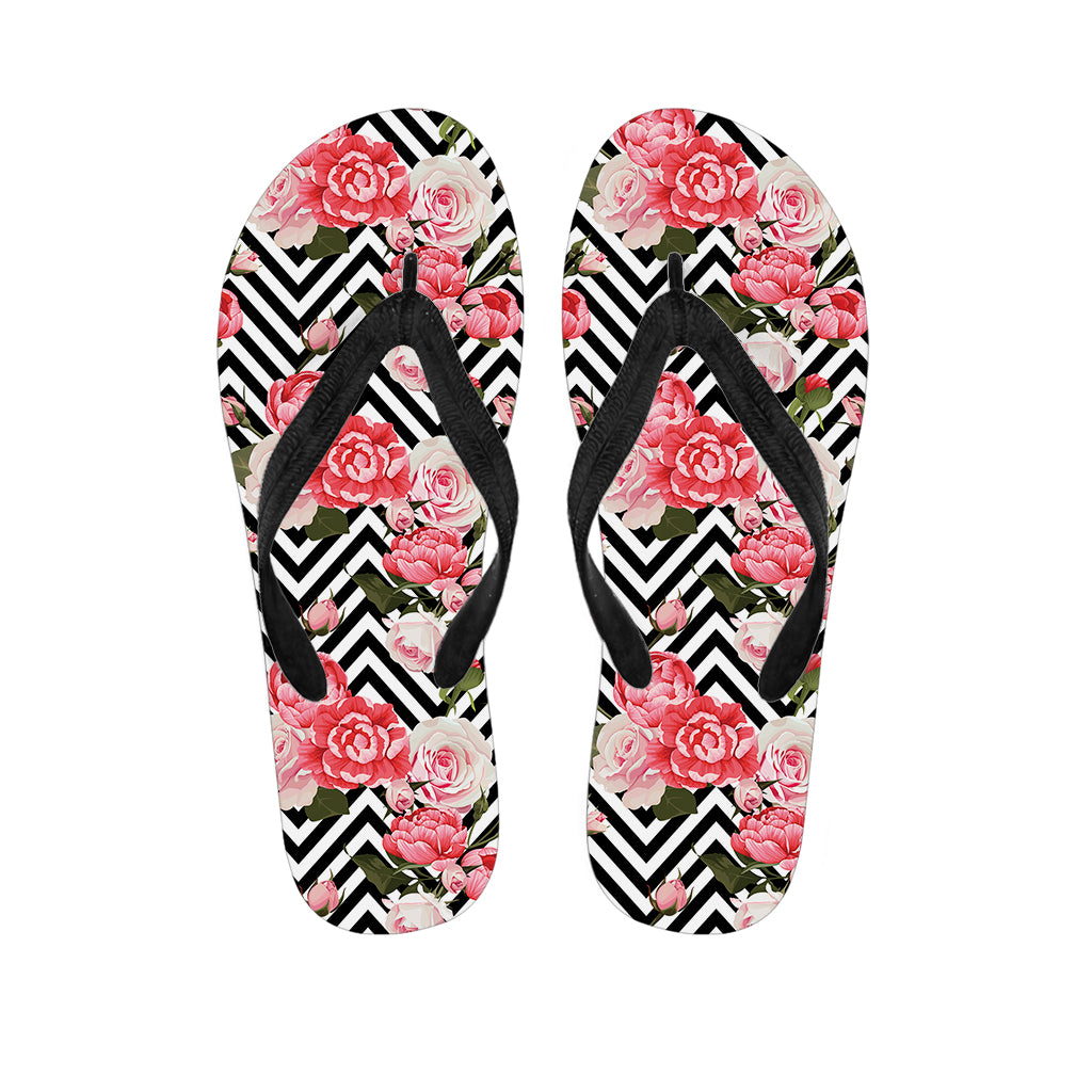 Zigzag Peony And Rose Pattern Print Flip Flops