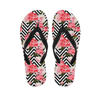 Zigzag Peony And Rose Pattern Print Flip Flops