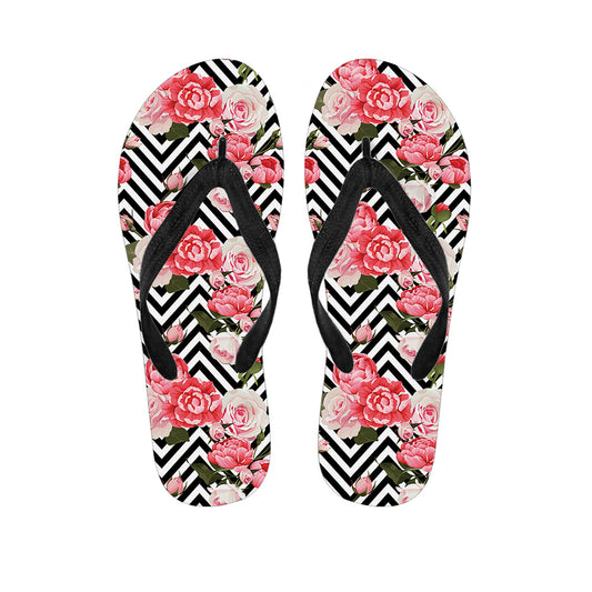Zigzag Peony And Rose Pattern Print Flip Flops