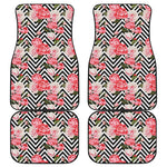 Zigzag Peony And Rose Pattern Print Front and Back Car Floor Mats