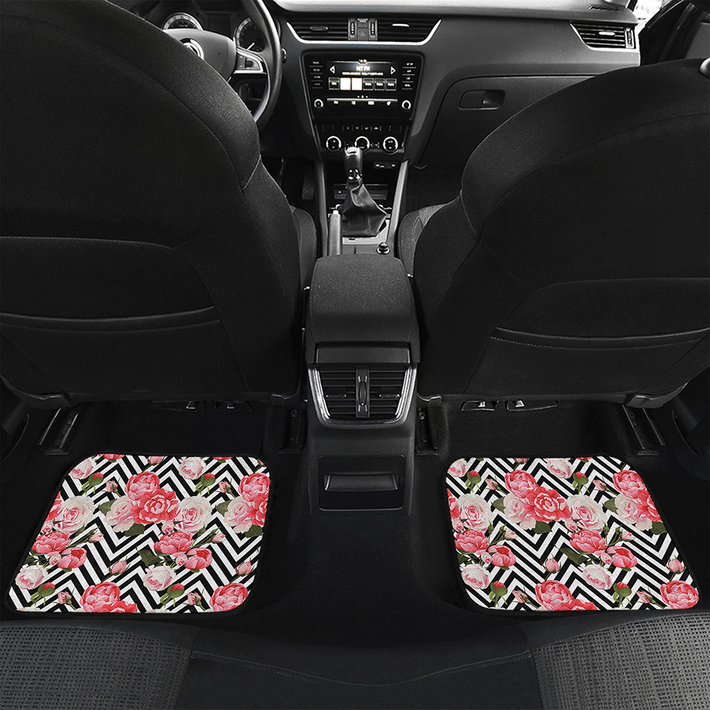 Zigzag Peony And Rose Pattern Print Front and Back Car Floor Mats