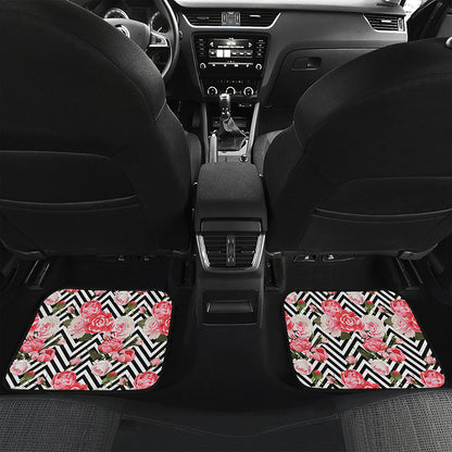 Zigzag Peony And Rose Pattern Print Front and Back Car Floor Mats