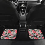 Zigzag Peony And Rose Pattern Print Front and Back Car Floor Mats