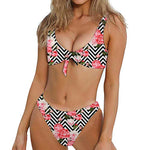Zigzag Peony And Rose Pattern Print Front Bow Tie Bikini