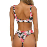 Zigzag Peony And Rose Pattern Print Front Bow Tie Bikini