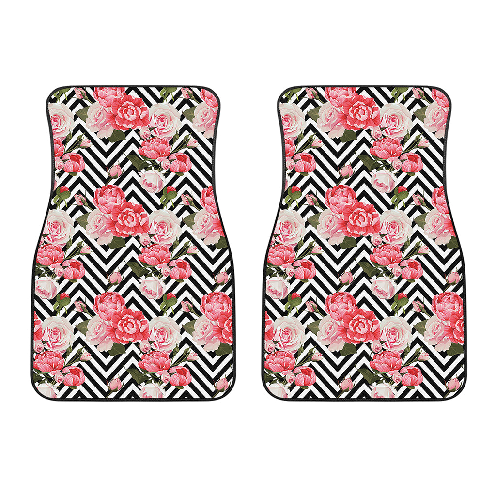 Zigzag Peony And Rose Pattern Print Front Car Floor Mats