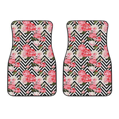 Zigzag Peony And Rose Pattern Print Front Car Floor Mats