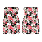Zigzag Peony And Rose Pattern Print Front Car Floor Mats