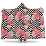 Zigzag Peony And Rose Pattern Print Hooded Blanket