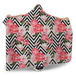 Zigzag Peony And Rose Pattern Print Hooded Blanket