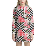 Zigzag Peony And Rose Pattern Print Hoodie Dress