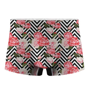 Zigzag Peony And Rose Pattern Print Men's Boxer Briefs
