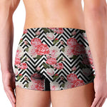 Zigzag Peony And Rose Pattern Print Men's Boxer Briefs