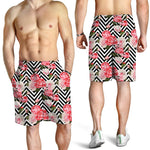 Zigzag Peony And Rose Pattern Print Men's Shorts