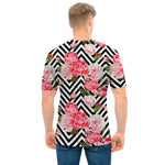 Zigzag Peony And Rose Pattern Print Men's T-Shirt