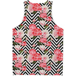 Zigzag Peony And Rose Pattern Print Men's Tank Top