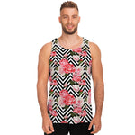 Zigzag Peony And Rose Pattern Print Men's Tank Top